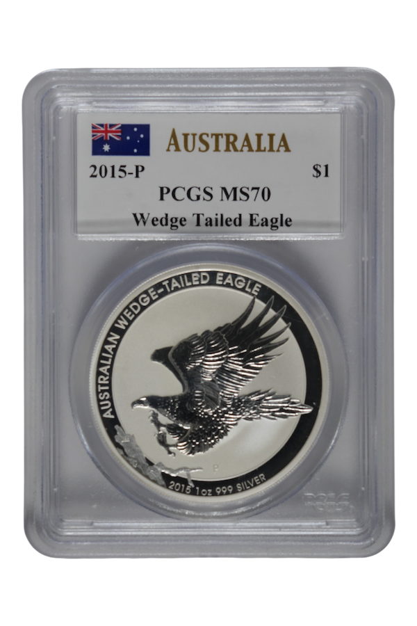 2015-P 1 oz Silver Australia Wedge-Tailed Eagle PCGS MS 70 (Mercanti Signed)