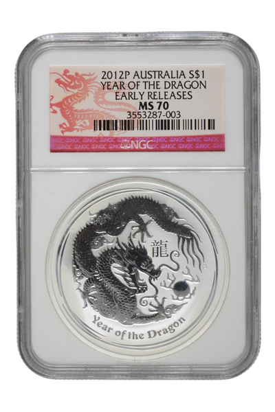 2012-P 1 oz Silver Australia Lunar Dragon NGC MS 70 ER