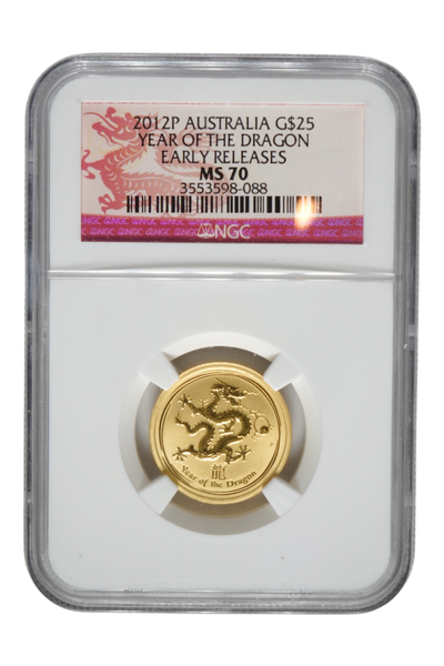 2012-P 0.2498 oz Gold Australia Lunar Dragon NGC MS 70 ER