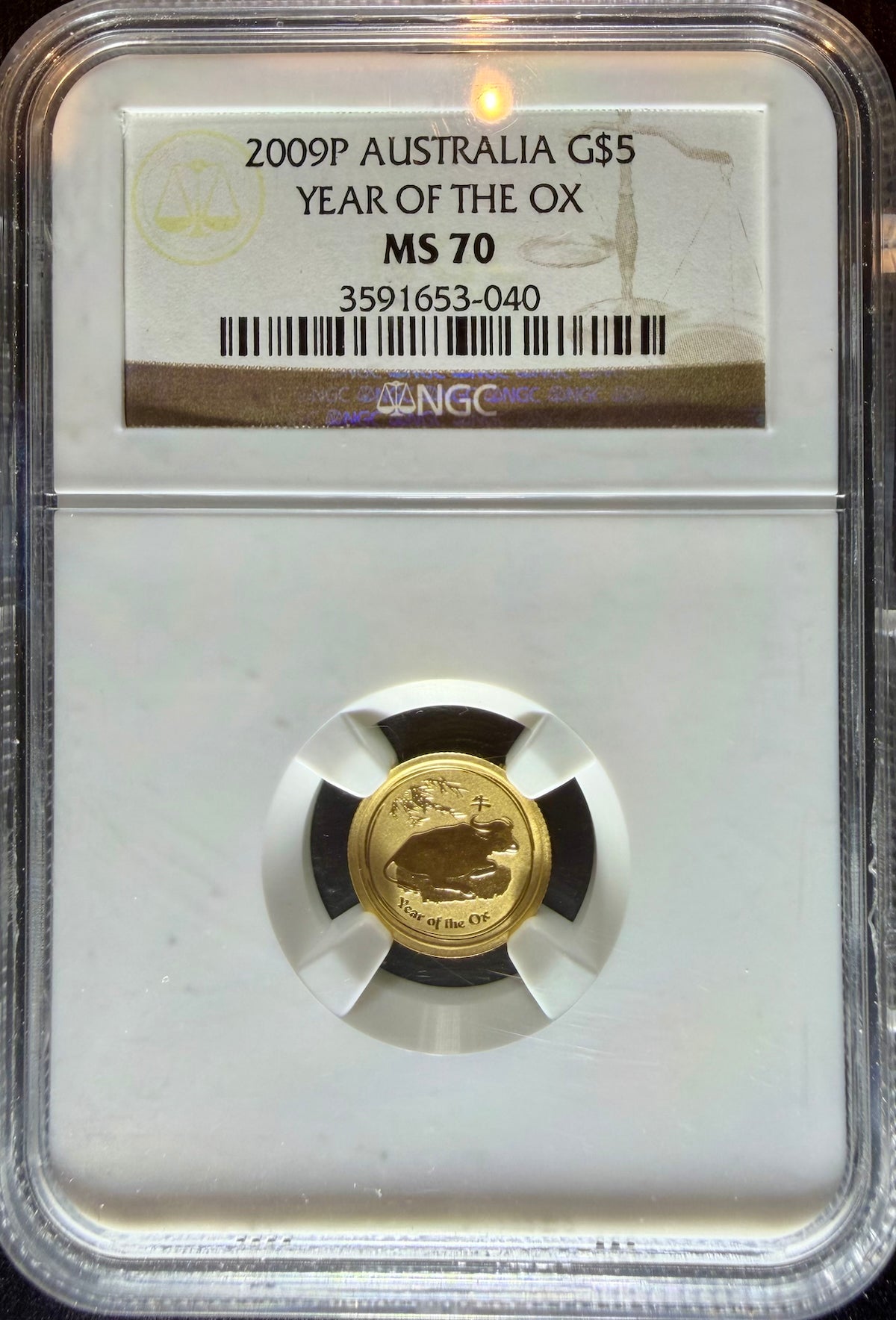 2009 1/20 oz Gold Australia Lunar Ox NGC MS 70
