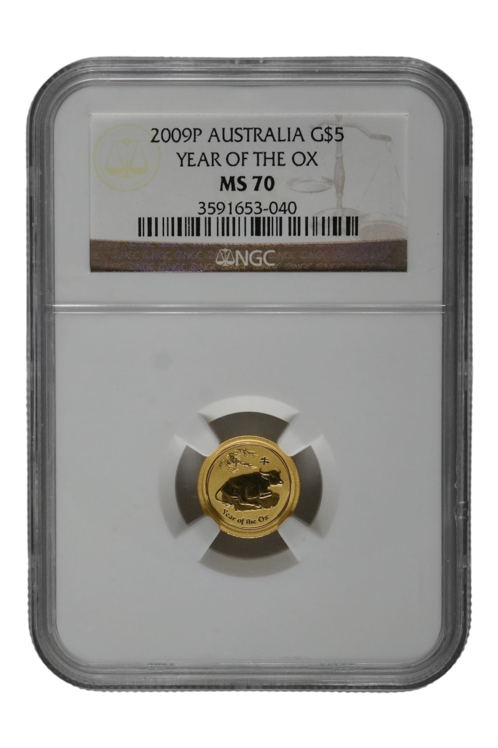 2009 1/20 oz Gold Australia Lunar Ox NGC MS 70
