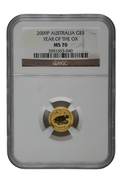 2009 1/20 oz Gold Australia Lunar Ox NGC MS 70