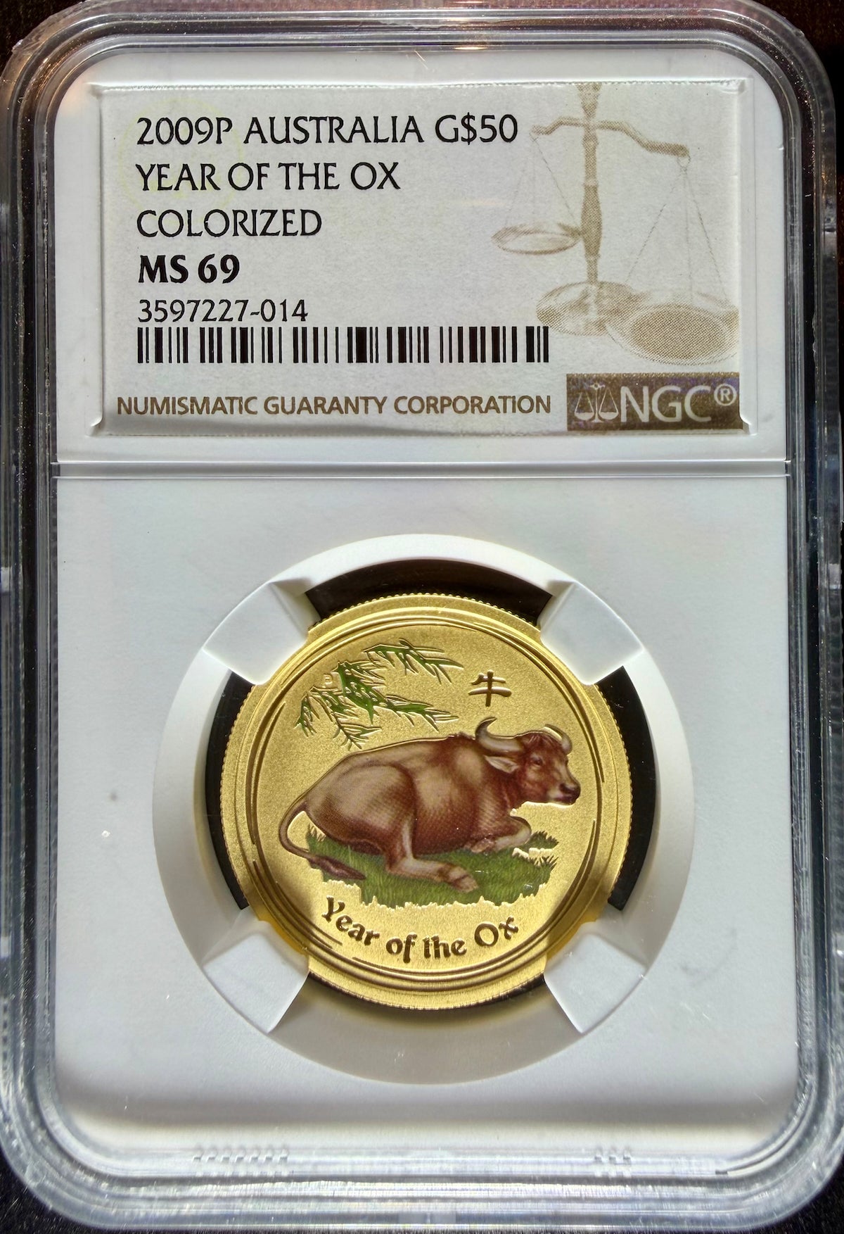2009-P 1/2 oz Gold Australia Lunar Ox NGC MS 69 Colorized