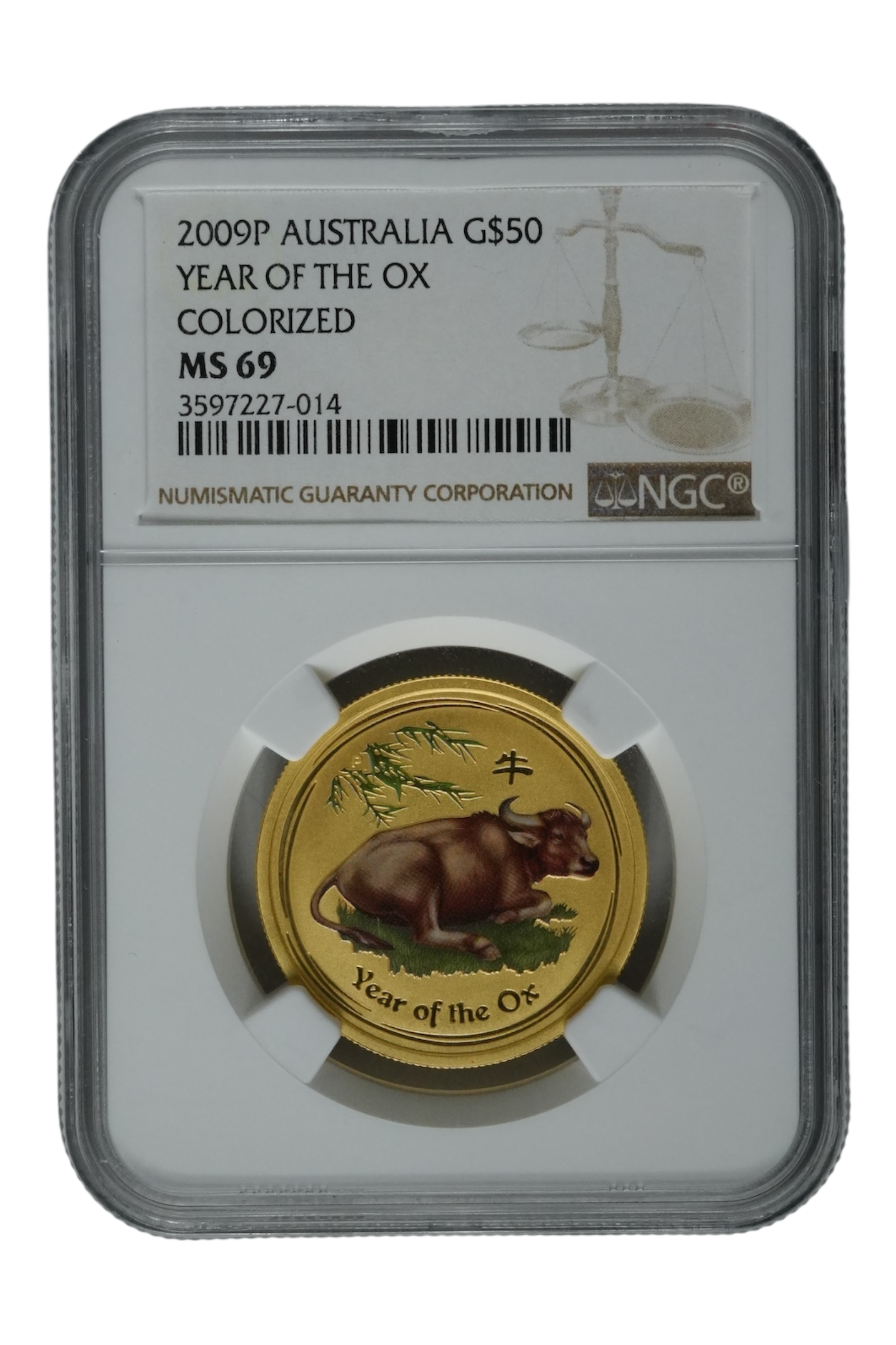 2009-P 1/2 oz Gold Australia Lunar Ox NGC MS 69 Colorized