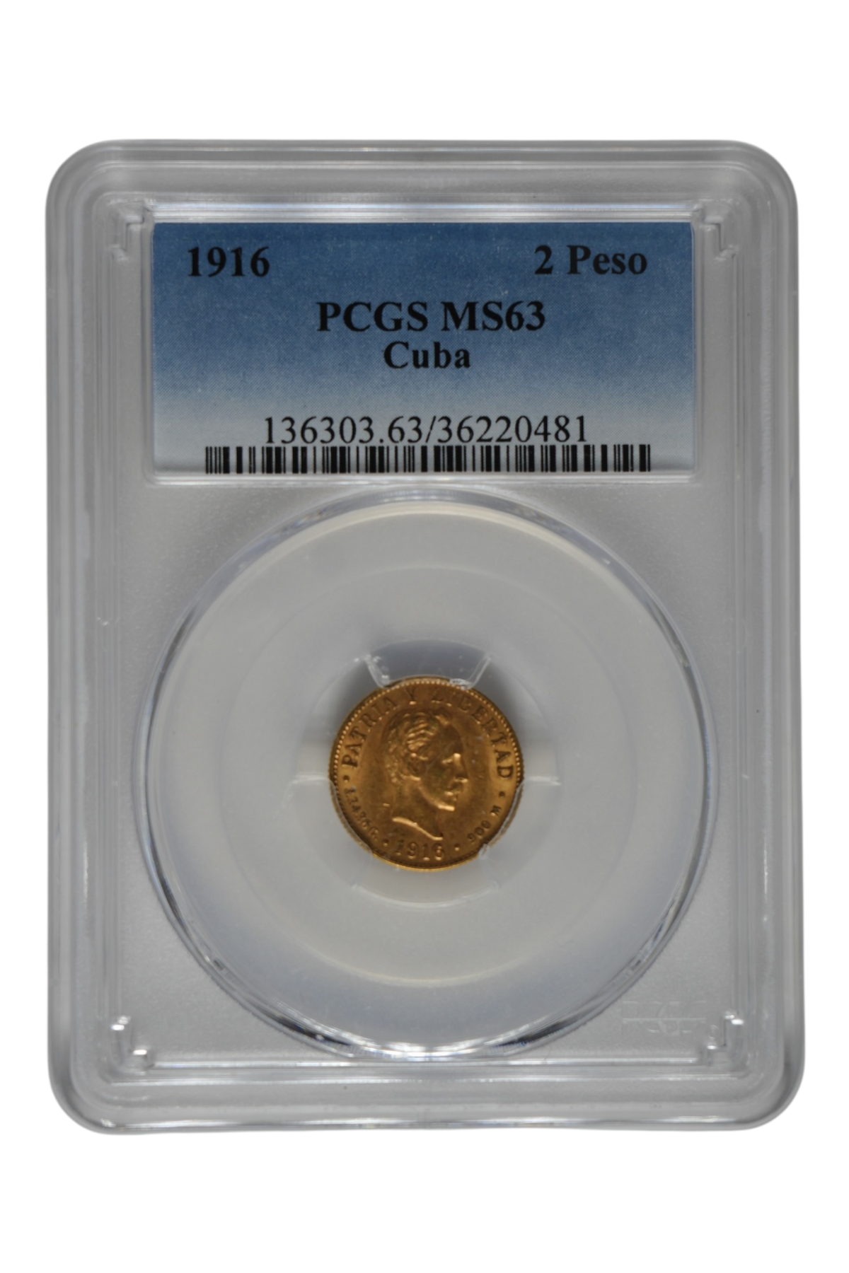 Cuba 1916 Gold 2 Pesos PCGS MS-63