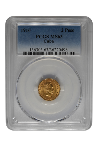 Cuba 1916 Gold 2 Pesos PCGS MS-63