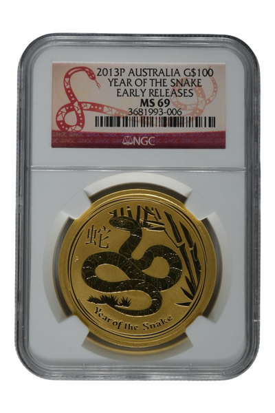 2013 1 oz Gold Australia Lunar Snake NGC MS 69 ER