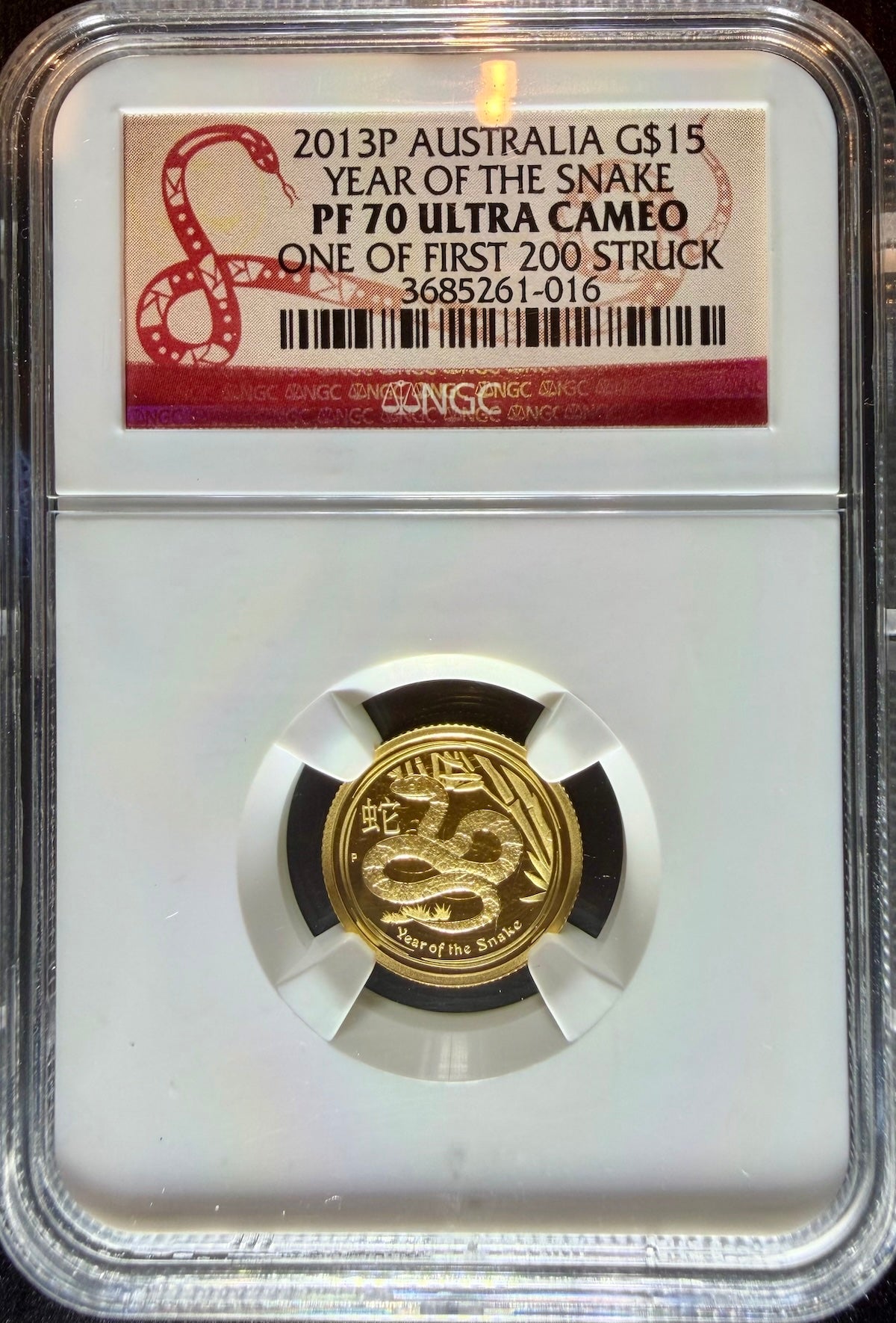 2013 1/10 oz Gold Australia Lunar Snake NGC PF 70 UCAM