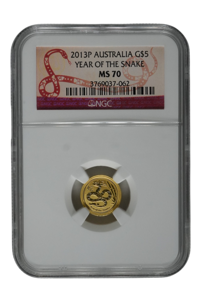 2013 1/20 oz Gold Australia Lunar Snake NGC MS 70