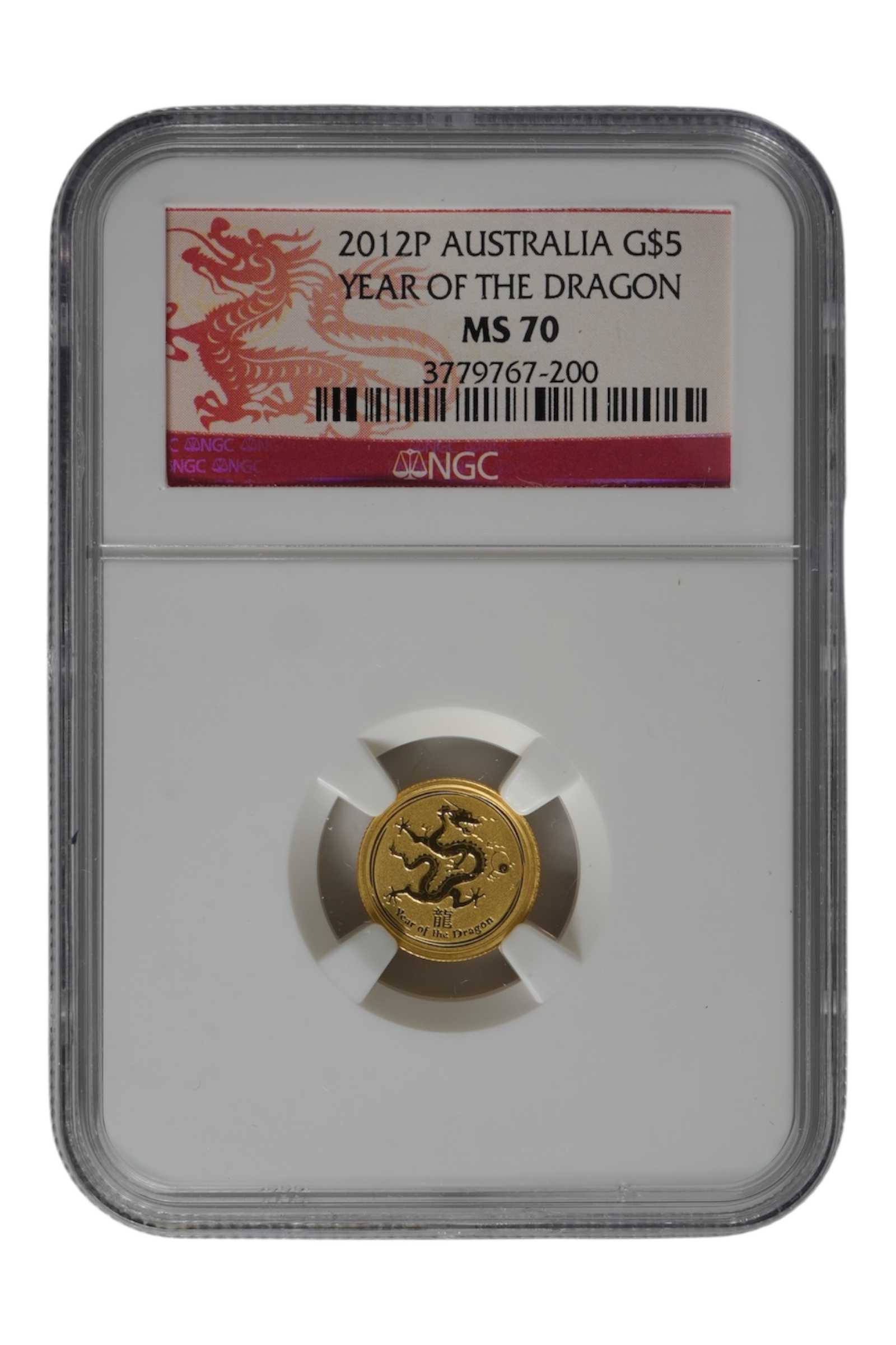 2012 1/20 oz Gold Australia Lunar Series II NGC MS-70