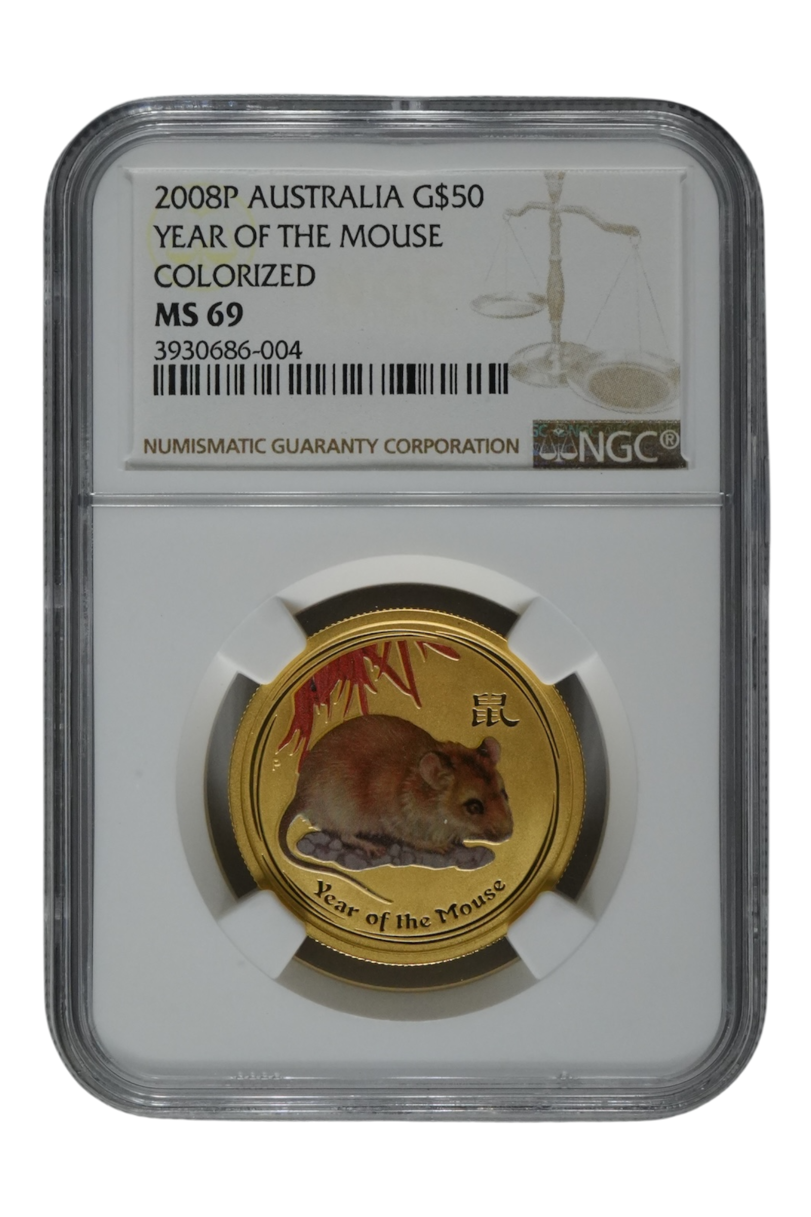 2008 1/2 oz Gold Australia Lunar Mouse NGC MS 69 Colorized