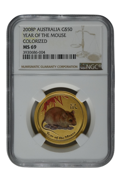 2008 1/2 oz Gold Australia Lunar Mouse NGC MS 69 Colorized
