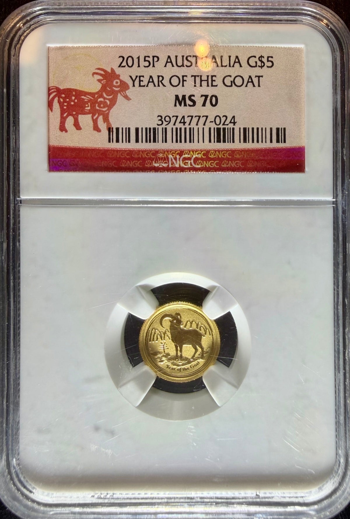 2015-P 1/20 oz Gold Australia Lunar Goat NGC MS 70 FS