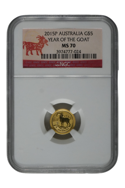2015-P 1/20 oz Gold Australia Lunar Goat NGC MS 70 FS