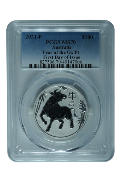 2021 1 oz Platinum Australia Lunar Ox PCGS MS-70 FDI