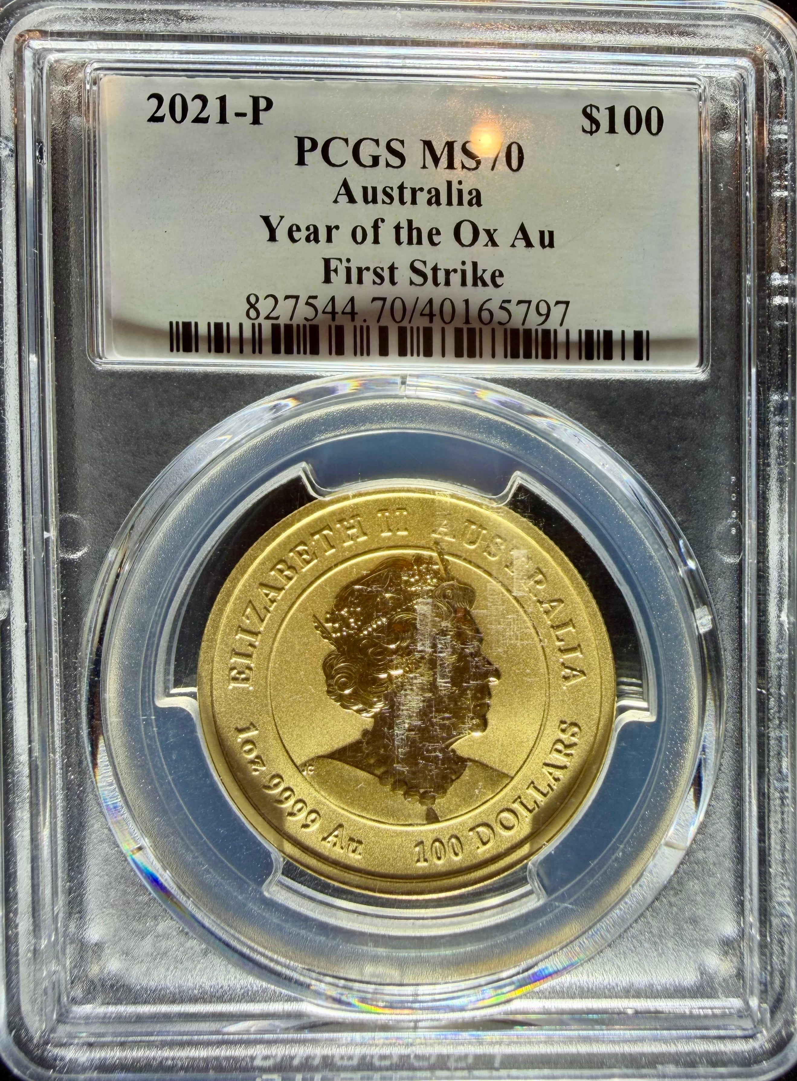 2021 1 oz Gold Australia Lunar Ox PCGS MS-70 FS