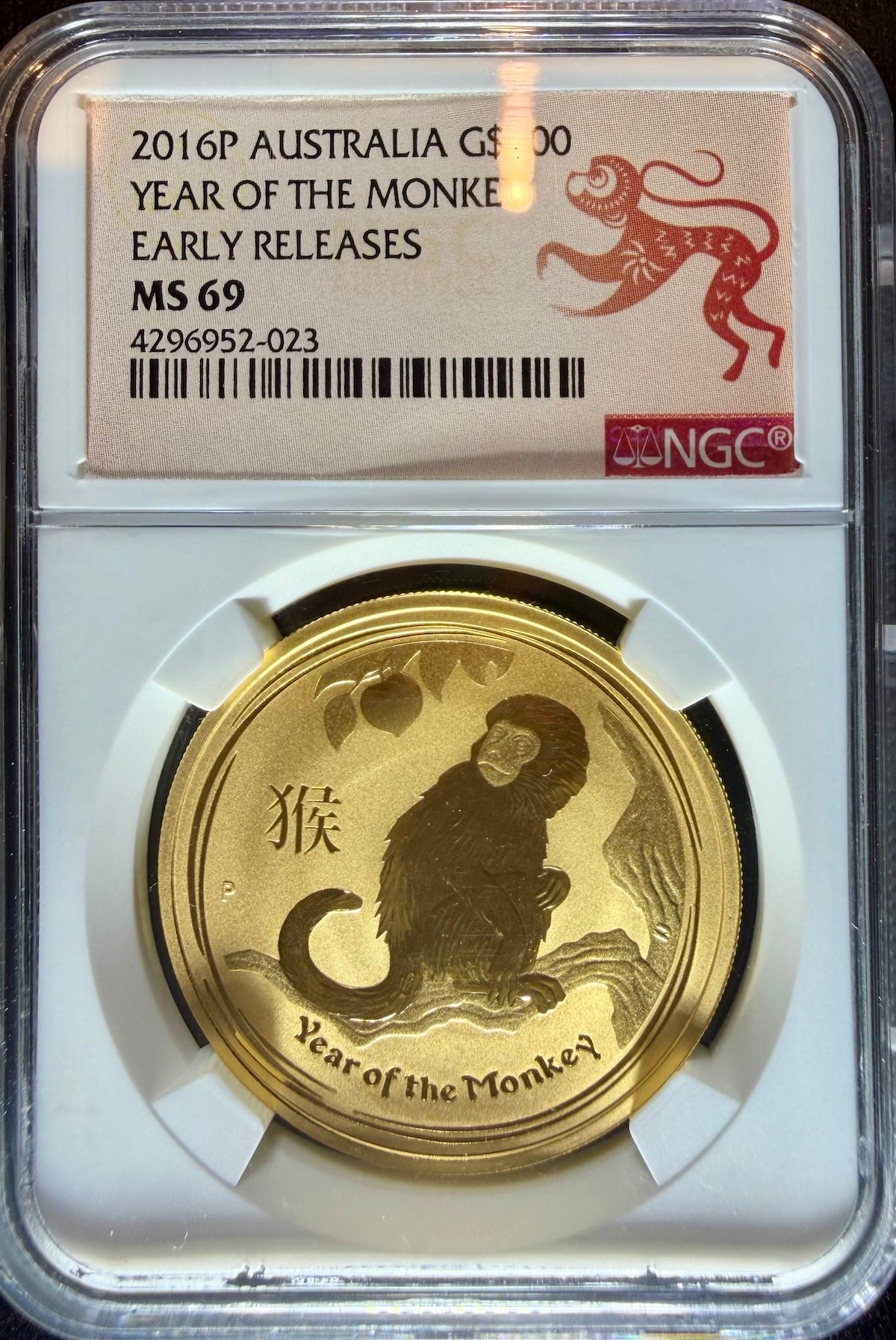 2016 1 oz Gold Australia Lunar Monkey NGC MS 69