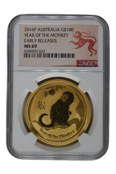 2016 1 oz Gold Australia Lunar Monkey NGC MS 69
