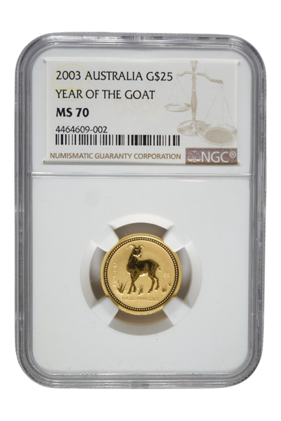 2003 0.25 oz Gold Australia Lunar Goat NGC MS 70