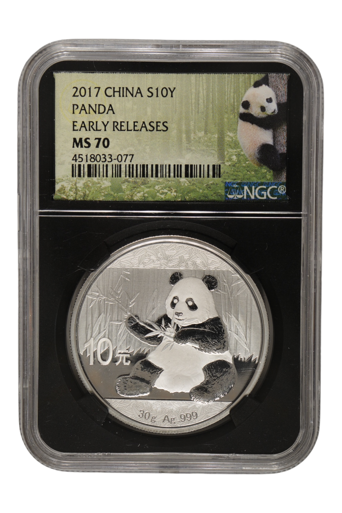 China 2017 Silver 10 Yuan Panda KM-2318 Early Releases NGC MS-70 (Black Retro Holder)