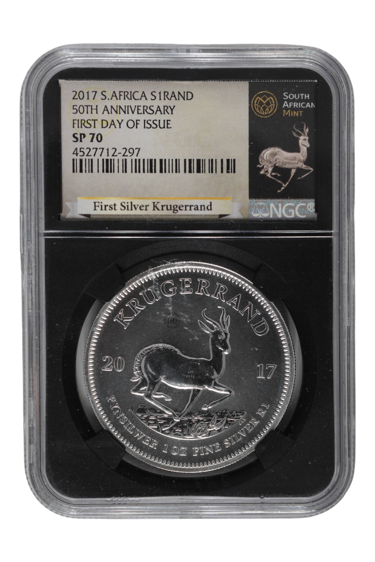 South Africa 2017 Silver Krugerrand 50th Anniversary Privy KM-636 First Day of Issue NGC SP-70
