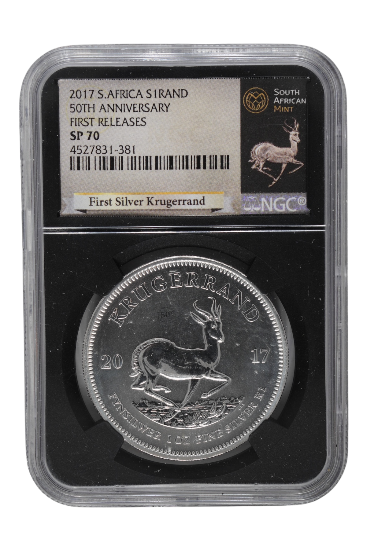 South Africa 2017 Silver Krugerrand 50th Anniversary Privy KM-636 First Releases NGC SP-70 (Black Retro Holder)