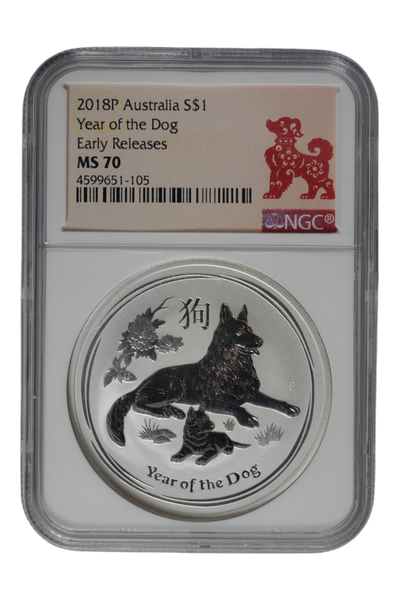 2018 1 oz Silver Australia Lunar Series III NGC MS-70 ER