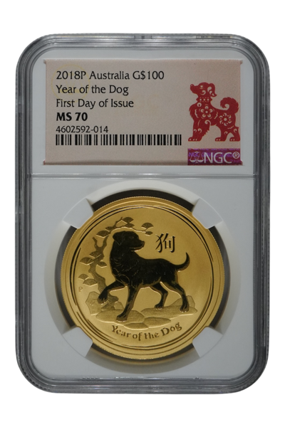 2018 1 oz Gold Australia Lunar Dog NGC MS 70 FDI