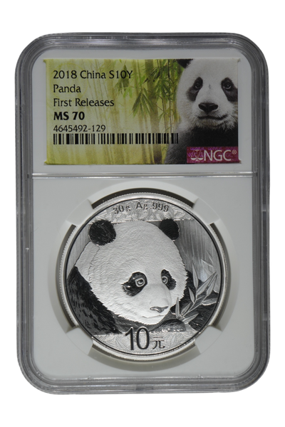 China 2018 Silver 10 Yuan Panda 35th Anniv First Releases NGC MS70