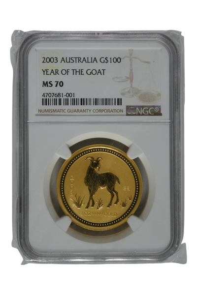 2003 1 oz Gold Australia Lunar Goat NGC MS 70
