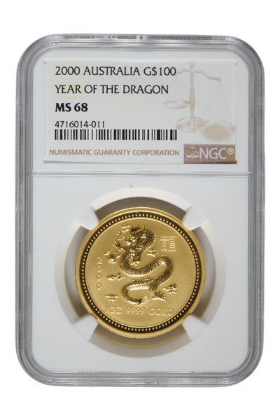 2000 1 oz Gold Australia Lunar Dragon NGC MS 68