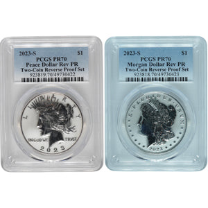 2023-S 1.716 oz Silver Morgan & Peace RP Set PCGS PF 70 Rev Proof