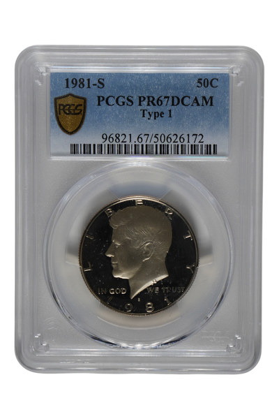 1981-S Kennedy Half Dollar Type 1 PCGS PR 67 DCAM (Toned)