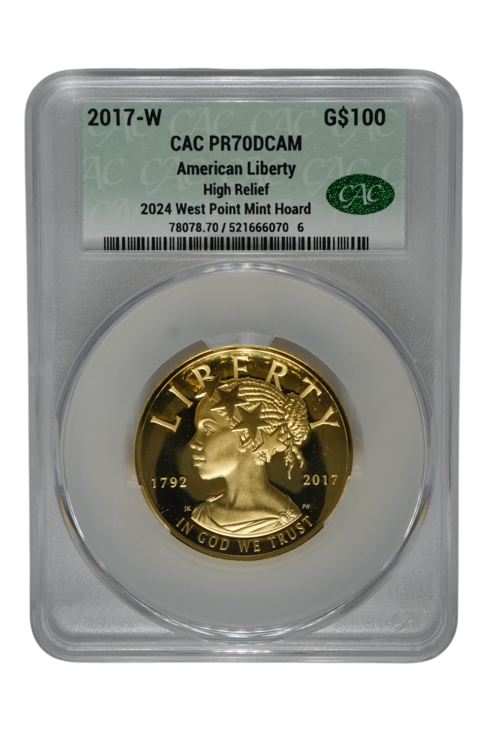 2017-W 1 oz Gold American Liberty HR CACG PR-70 DCAM