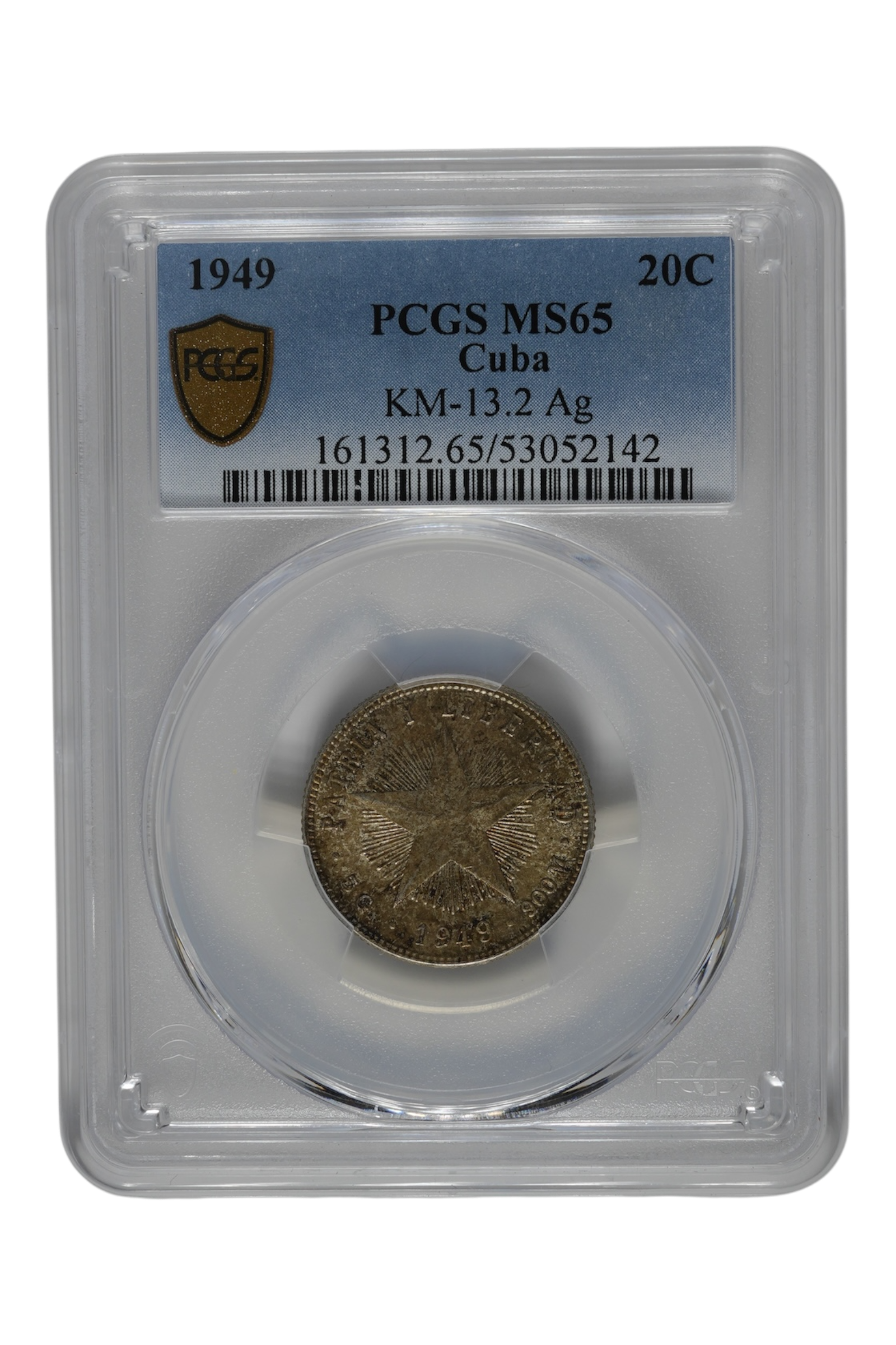 1949 0.1449 oz Silver Cuba 20 Centavos PCGS MS-65