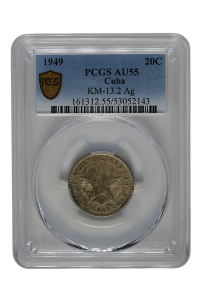 1949 0.1449 oz Silver Cuba 20 Centavos PCGS AU-55