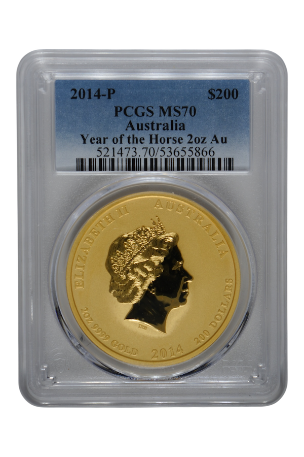 2014-P 2 oz Gold Australia Lunar Horse PCGS MS 70