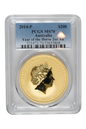 2014-P 2.0002 oz Gold Australia Lunar Horse PCGS MS 70