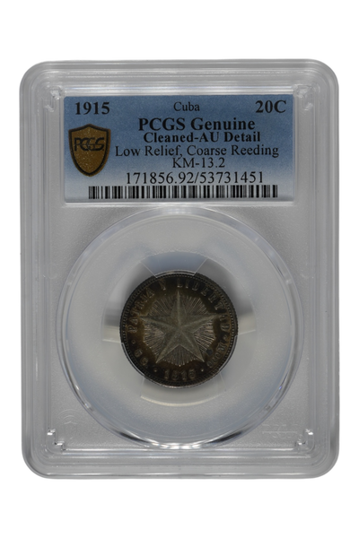 1915 0.1449 oz Silver Cuba 20 Centavos PCGS Genuine AU Detail