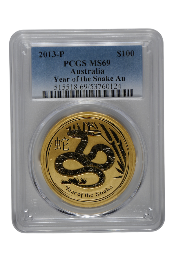 2013 1 oz Gold Australia Lunar Snake PCGS MS 69