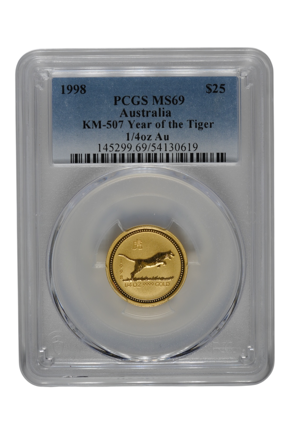 1998 1/4 oz Australia Gold Lunar Tiger PCGS MS 69
