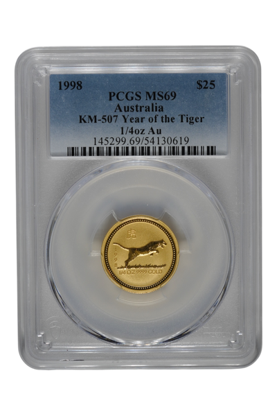 1998 1/4 oz Australia Gold Lunar Tiger PCGS MS 69
