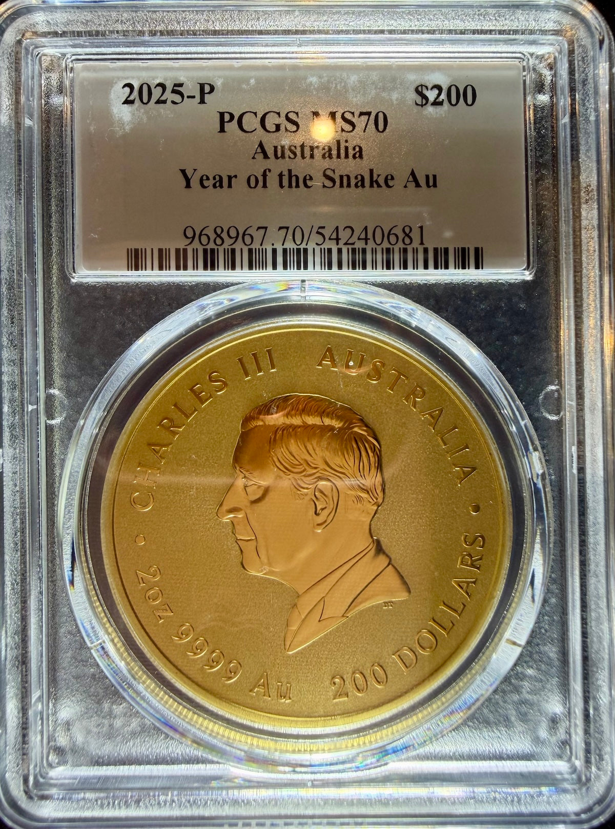 2025 2 oz Gold Australia Lunar Snake PCGS MS-70