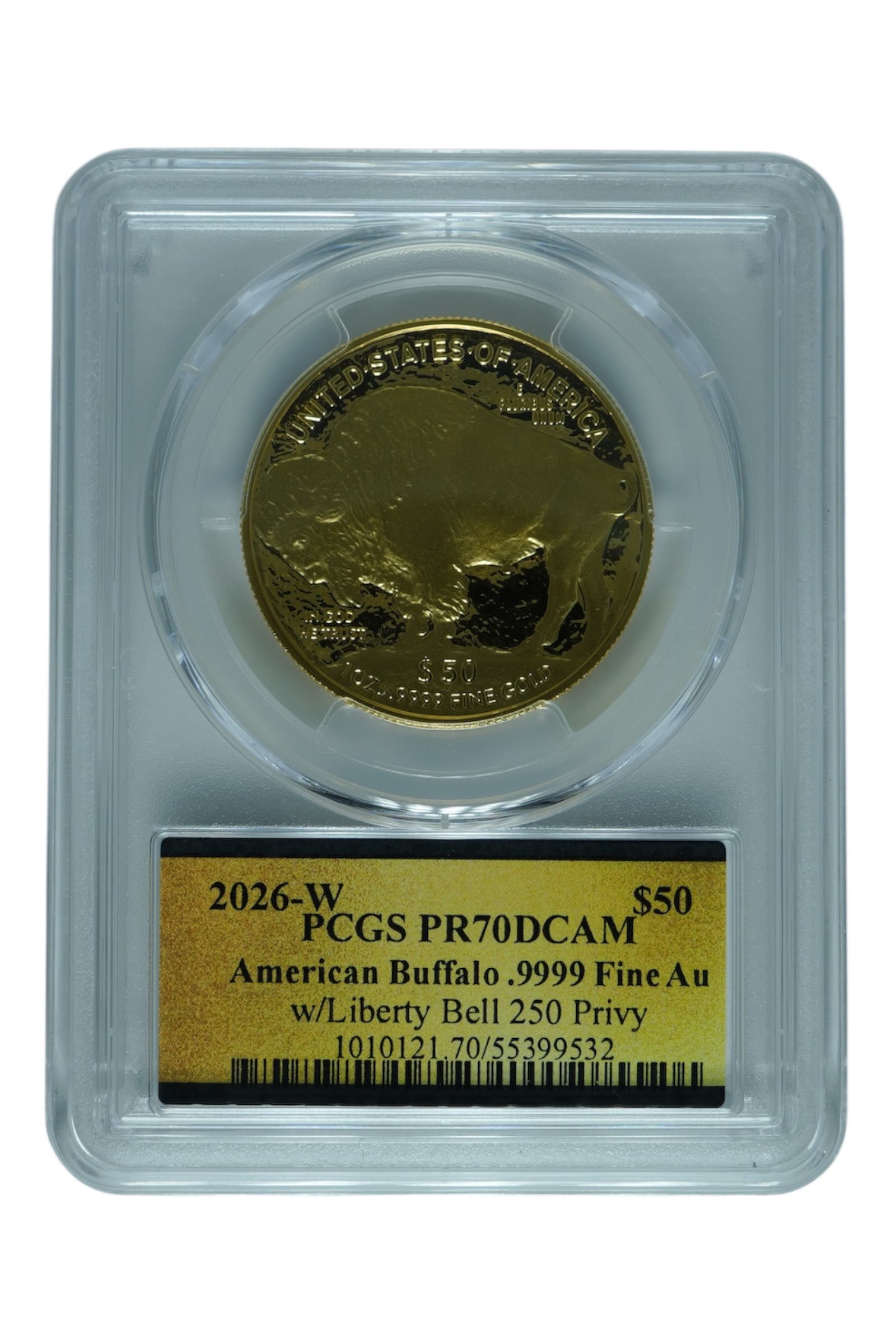 2026-W Gold Buffalo $50 Liberty Bell 250 Privy PCGS PR-70 DCAM