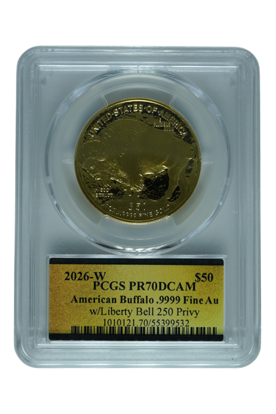 2026-W Gold Buffalo $50 Liberty Bell 250 Privy PCGS PR-70 DCAM