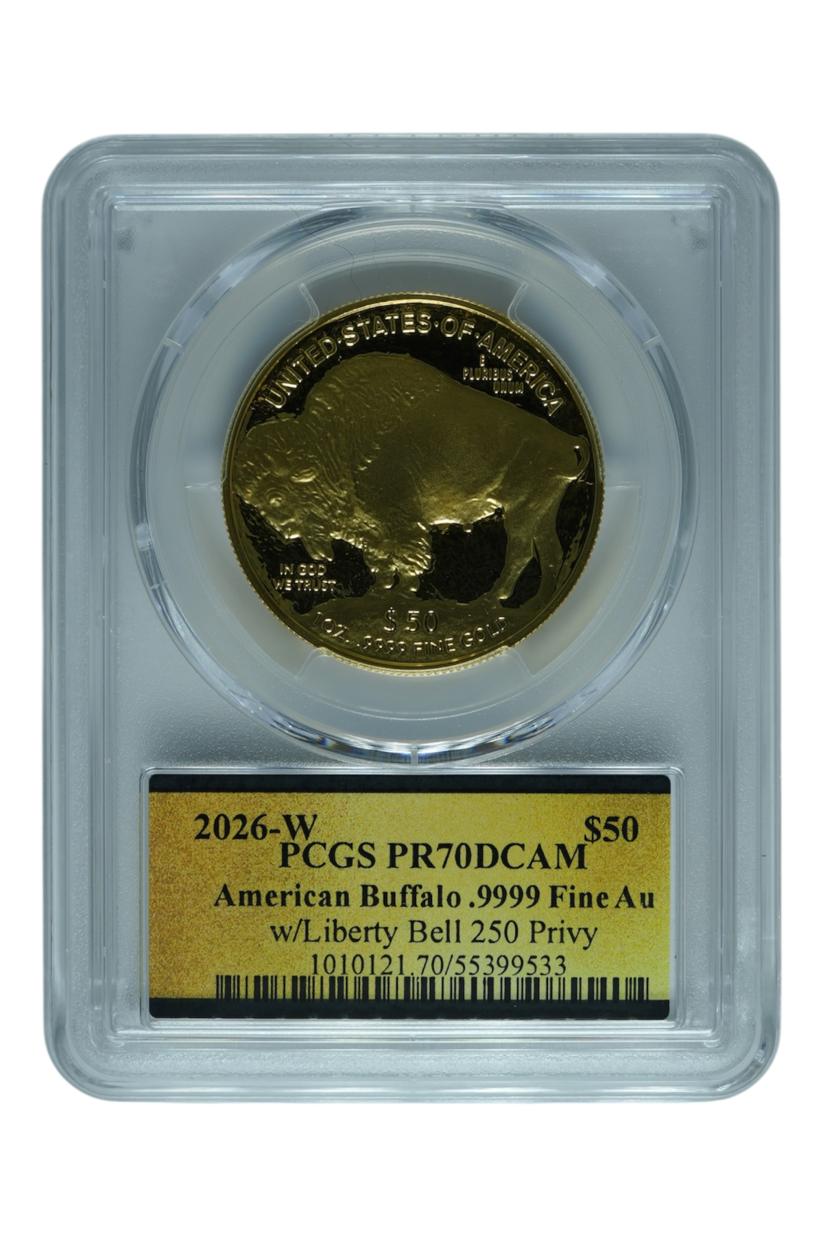 2026-W Gold Buffalo $50 Liberty Bell 250 Privy PCGS PR-70 DCAM