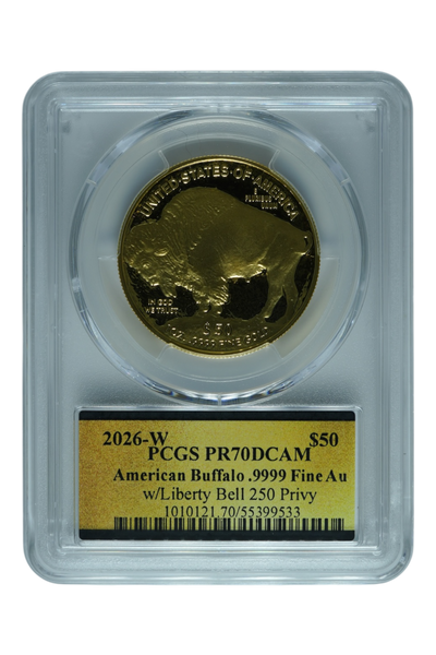 2026-W Gold Buffalo $50 Liberty Bell 250 Privy PCGS PR-70 DCAM