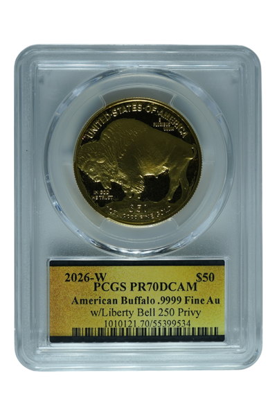 2026-W Gold Buffalo $50 Liberty Bell 250 Privy PCGS PR-70 DCAM