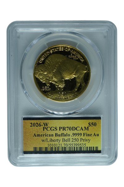 2026-W Gold Buffalo $50 Liberty Bell 250 Privy PCGS PR-70 DCAM