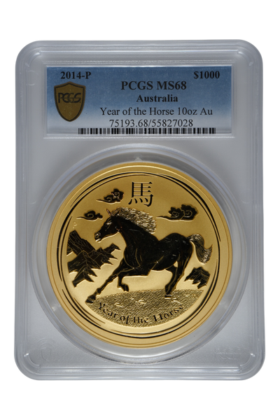 2014 Australia 10 oz Gold Lunar Horse PCGS MS-68 (Series II)